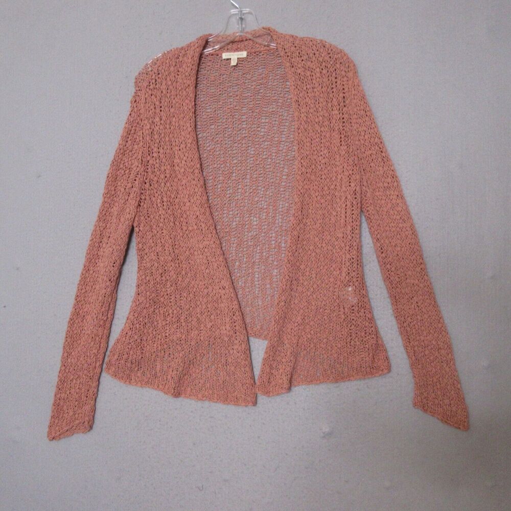Eileen Fisher Sweater Cardigan Orange‎ Beachy Coastal Lagenlook Open Knit